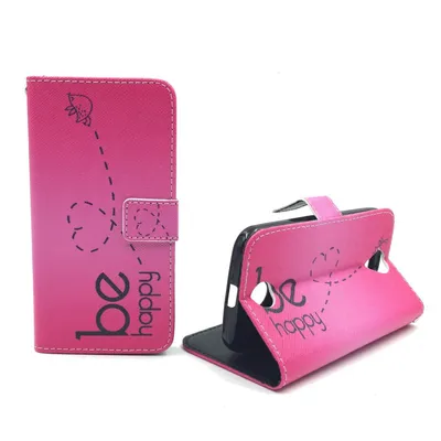 Productafbeelding van Telefoontasje voor de Wiko Lenny 2, kleur: roze, model: Be Happy