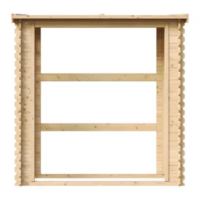 A wooden firewood rack shown from the front, against a white background.