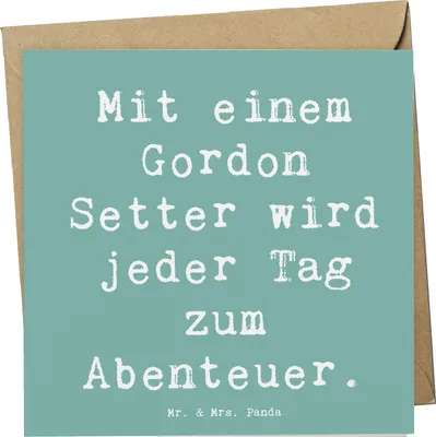 Produktbild von Mr. & Mrs. Panda faltkarte Spruch Gordon Setter Abenteuer - Meeresbrise - Geschenk, energiegeladen, loyal, Glückwunschkarte, Hundeliebhaber, Hunderassen Vielfalt, Hunde