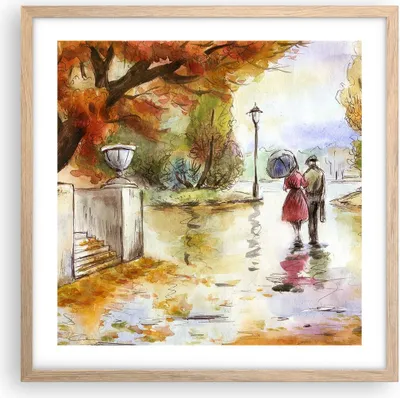 Produktbild von Gerahmtes Poster - Rahmen in heller Eiche - Wetter regen herbst park - 50x50 cm - Wand Bild - Wanddeko - Wandbilder - Wandposter - Bilderrahmen - Bilder - Kunstdruck - Wandbild - P2NAC50x50-2914
