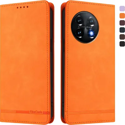 Produktbild von Hülle für OnePlus 11, Retro Kunstleder Ständer Klapphülle mit Kartenfächer und Magnetische Orange