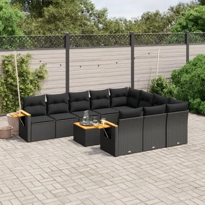 Produktbild von 11-tlg. Garten-Sofagarnitur - mit Kissen Schwarz Poly Rattan - Gartenmöbelset 3227182