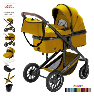 Zdjęcie produktu dla Daliya® FLEXI-PRO M – wózek dziecięcy i spacerówka 3 w 1 z fotelikiem i-Size, przyciskami z pamięcią, wózek z fotelikiem samochodowym, lekki, duży kosz na zakupy