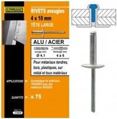 Image de Rivets 4.8x30mm Techman Fixation Robuste Aluminium - Techman