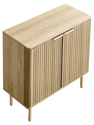 Produktbild von SucceBuy Sideboard Küchenschrank mit 2 Ablageflächen, Buffetschrank im klassischen Design für Wohnzimmer, Flur und Küche, Aufbewahrungsschrank 80 x 37,5 x 80 cm in Eichenoptik