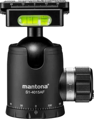 Produktbild von Mantona Fortress Kugelkopf 40 mm bis 15 kg, Stativkopf mit 360° Panorama-Funktion & 3 Wasserwaagen, inkl. Schnellwechselplatte und Friktionswegkontrolle