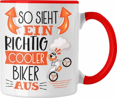 Produktbild von Trendation - Biker Tasse Geschenk So Sieht Ein RIchtig Cooler Biker Aus Geschenkidee Lustiger Spruch Geburtstag Becher Kaffeetasse (Rot)
