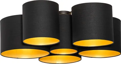 Produktbild von QAZQA - Modern Deckenleuchte I Deckenlampe I Lampe I Leuchte schwarz mit Gold I Messing innen 6 Lichter - MultiDrum mit Schirm I Wohnzimmer I Schlafzimmer - Textil Rund - LED geeignet E27