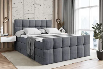 Produktbild von ALTDECOR Boxspringbett mit Matratze und Lattenrost  - RICAR -Z KING  - 200x200 cm  - Dunkelgrau Samt - Topper, Fußteil, Polsterbett mit Bettkasten, Bett mit Stauraum H3 - und H4 - Matratze, Doppelbett, Springboxbett