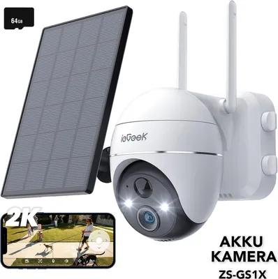 Produktbild von ieGeek 2K 3MP Überwachungskamera Aussen Akku Solar WALN IP Kamera Outdoor mit Person/Fahrzeugerkennung, PIR-Bewegungsmelder, IR-Nachtsicht