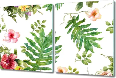 Produktbild von Glas-Herdabdeckplatte Glaskeramikkochfeld-Abdeckung Spritzschutz - 2x 40x52 cm - Blätter und Blumen