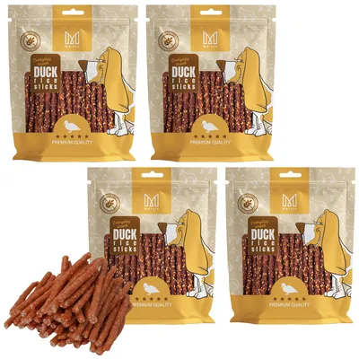 Produktbild von Mersjo Enten Kabanossi weich 2kg Hundesnack 83% Fleisch glutenfrei Trainingssnack Leckerli mit Reis Premium 4x500g schonend getrocknet für Hunde