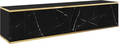 Obrázek produktu pro Závěsná skříňka pod televizi – moderní design. Barva: černá/mramor Black Royal, šířka: 135 cm, výška: 30 cm, hloubka: 32 cm. Nízká skříňka pod televizi, skříňka pod televizi, závěsná skříňka pod televizi, závěsná nástěnná skříňka