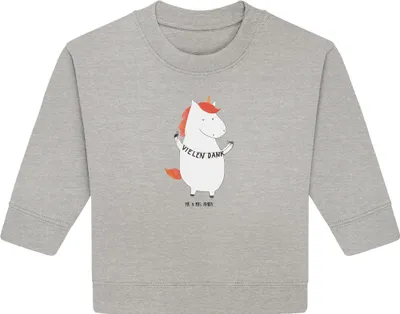 Produktbild von Mr. & Mrs. Panda Organic Baby Pullover Einhorn Dankeschön 6. - 12. Monat - Heather Grey - Geschenk, Danksagung, Unicorn, Einhörner, Danke, Bullover, Vielen Dank