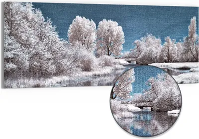 Produktbild von DEQORI Hybrid Leinwand Bild 150x60 cm 'Stille Wasser' Wandbild Glas flach modern