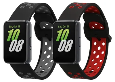 Produktbild von kwmobile 2x Uhrenarmband für Samsung Galaxy Fit 3 Armband - Fitnesstracker Band Set aus TPU Silikon - Ersatzarmband Smartwatch - Schwarz Rot Schwarz