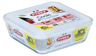 Produktbild von Pyrex Koch- und Gefrierskala Quadrat - einschließlich Deckel - Borosilikatglas - 20x20 cm - transparent