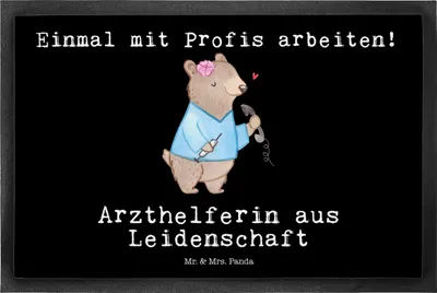 Produktbild von Mr. & Mrs. Panda Schmutzmatte Arzthelferin Leidenschaft 50 x 75 cm - Schwarz - Geschenk, Krankgeschrieben, Beruf, Ausbildung, Schmutzfänger, fußmatte, MFA, Bodenvorleger
