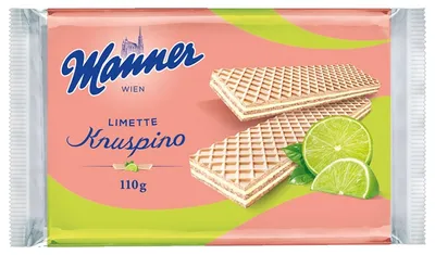 Zdjęcie produktu dla Manner Knuspino chrupiące wafle z kremem limonkowym 110g
