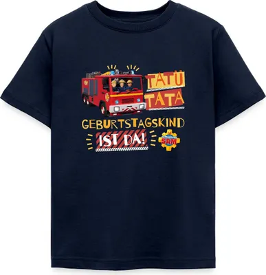 Produktbild von Spreadshirt Feuerwehrmann Sam™ Tatü Tata Geburtstagskind Kinder T-Shirt, 98/104 (3-4 Jahre), Navy