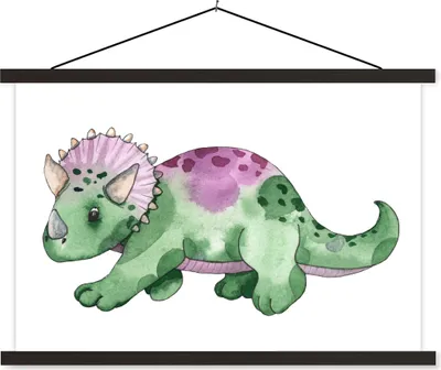 Produktbild von MuchoWow® Textilposter Dinosaurier - Kinderzimmer - Grün - Jungen - Mädchen - Kinder 120x80 cm mit schwarzem Rahmen - Wanddeko