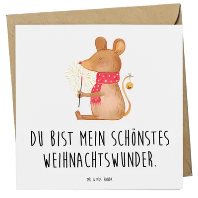 Produktbild von Mr. & Mrs. Panda Grußkarte Maus Weihnachten - Weiß - Geschenk, Weihnachtsgruß, doppelkarte, Frohe, Weihnachtsmotiv, faltkarte, anlasskarte, Weihnachtswunder, Klappkarte