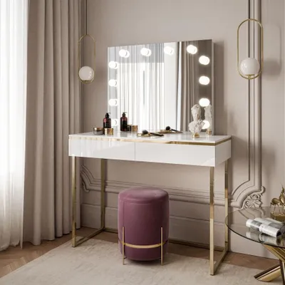 Produktbild von Kosmetiktisch AURORA GOLD ELITE mit Spiegel Weiss Hochglanz
