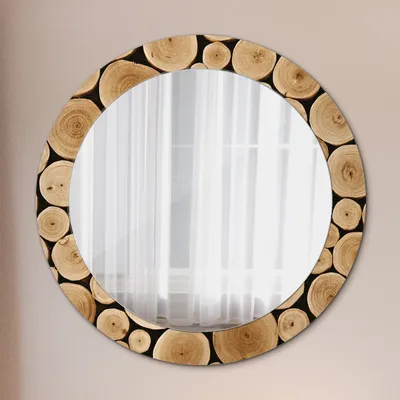 Produktbild von Wohnzimmer Spiegel - Mirror zum Wandspiegel Schlafzimmer – Schminkspiegel - Holz Baumstämme - Runder: Ø70cm