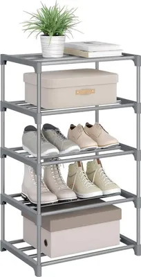 Produktbild von WOLTU Schuhregal schmal 5 Ebenen, Metall, für 10 Paar Schuhe, 42x71x30 cm : Grau Farbe: Grau