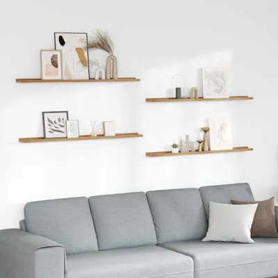 Obrázek produktu pro Maison Exclusive – Nástěnné police, 4 kusy, hnědé, rozměry 115 x 9 x 3 cm, materiál: dřevovláknitá deska
