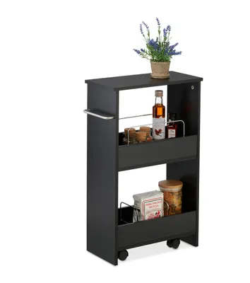 Image de Meuble de niche à 3 niveaux, étagère étroite pour cuisine et salle de bains, H x L x P : 66,5 x 42 x 20 cm, monté sur roulettes, noir