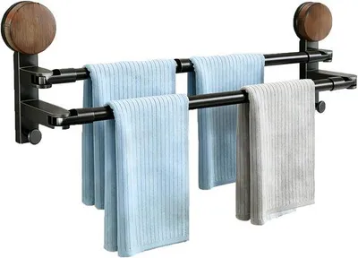 Immagine prodotto di Portasciugamani doppio, 50-97 cm - Porta asciugamani da bagno - Porta asciugamani - Barra porta asciugamani - Supporto da bagno - Porta asciugamani doppio con due barre - Protezione per il foro - 2 ganci - Acciaio inossidabile