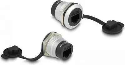Productafbeelding van DELOCK RJ45 Cat.6A inbouwconnector met stofkap, zwart, RJ45, RJ45, female, female, Cat6a