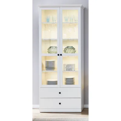 Produktbild von Vitrinenschrank Landhaus weiß BERGAMA-19 mit LED Beleuchtung, B/H/T: ca. 81/196/41 cm