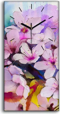 Produktbild von Küchenuhr Bürouhr Leinwand Uhr 30x60 Gemälde Abstrakter Zweig Blumen Natur Kunst - schwarze Hände
