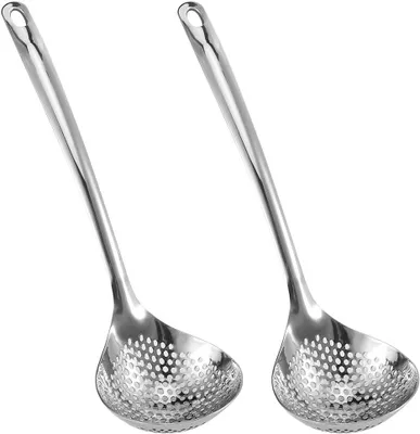 Produktbild von 2PCS Edelstahl Schaumkelle 30 cm, Ergonomischer Löffel zum Kochen, Frittieren, Abtropfen, Küchenzubehör