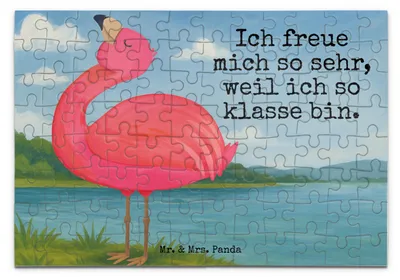 Produktbild von Mr. & Mrs. Panda Puzzle Flamingo Stolz Design 96 Teile - Weiß - Geschenk, Freundin, 1500, Selbstliebe, Freude, 500, 300, 1000, Mama, 2000