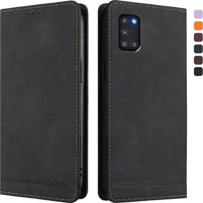 Immagine prodotto di Custodia per Samsung Galaxy A31, custodia retro in Finto cuoio con supporto e slot per carte di credito Nero