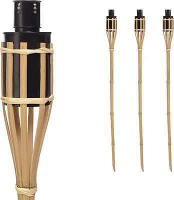 Image de set de 3 torches de jardin en bambou 90cm