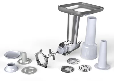 Produktbild von Klarstein Chiara Fleischwolf Küchenmaschinen-Zubehör – Vielseitiger Fleischwolf, Edelstahl, 4 Klingen, 3 Schneidplatten, Einfache Wurstzubereitung, Kompatibel mit Chiara Küchenmaschine