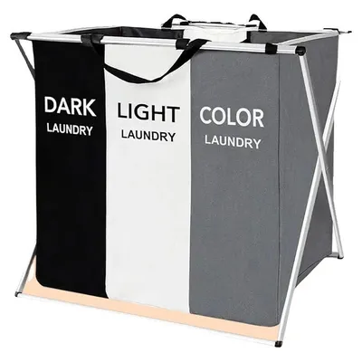 Immagine prodotto di Cestino per la raccolta della biancheria, resistente tessuto Oxford, 75 cm x 33 cm x 50 cm, design impermeabile, 3 scomparti, struttura pieghevole