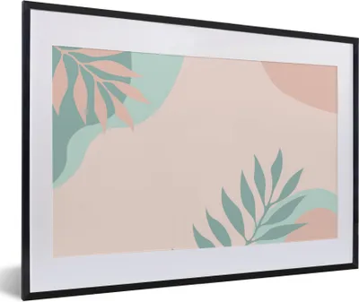 Produktbild von MuchoWow® Gerahmtes Poster Sommer - Blätter - Rosa - Türkis 60x40 cm - Poster mit Schwarzem Bilderrahmen Wandposter Rahmen Foto Bilder - Schlafzimmer - Plakat in Rahmen - Drucken