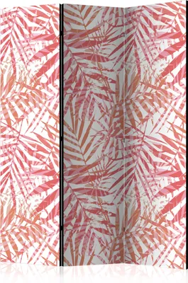 Produktbild von 3-teiliger Doppelseitiger Vlies Paravent - Palm Red 135x172 cm Blätter b-C-0370-z-b