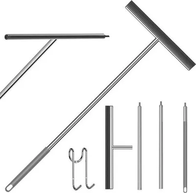 Produktbild von Famanu Abziehbarer Wassertreiber - Duschabzieher aus Edelstahl - 133 cm Stiel - Silikonabzieher - 40 cm - Fensterabzieher mit Haken