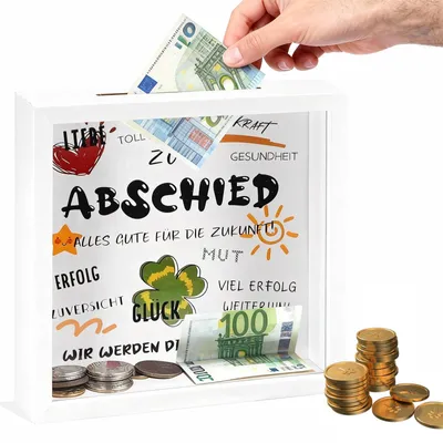 Image de Cadeau d'au revoir pour un collègue, tirelire de bureau, cadeau original, emballage cadeau en forme de billets de banque