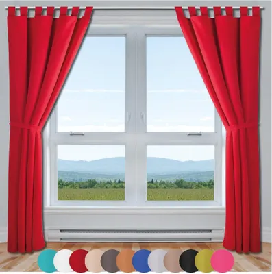 Produktbild von 2x Gardinen Ellen mit Schlaufen inkl. Raffhalter & Hacken (Rot), Größe: 140x225cm