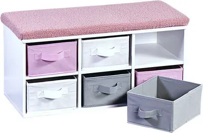 Produktbild von Bank mit Aufbewahrungsboxen für Spielzeug rosa, weiß 68 x 30 x 31 cm