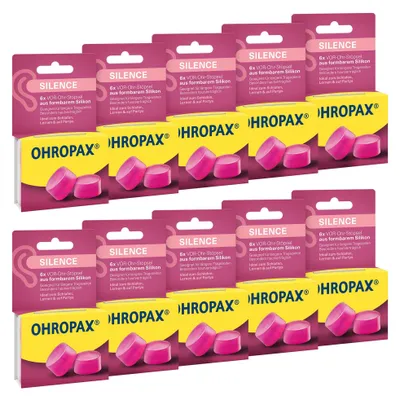 Produktbild von OHROPAX Silence Ohrstöpsel 10x6 Stück – Silikon-Gehörschutz, formbar