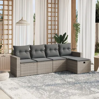 Produktbild von Grau 5-tlg. Garten-Sofagarnitur mit Kissen Grau Poly Rattan ,Design 2024 Neu