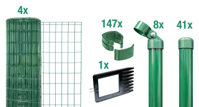 Zdjęcie produktu dla Alberts 668983 Fix-Clip Pro jako kompletny zestaw ogrodzeniowy, do osadzania w betonie, zielony, wysokość 122 cm, długość 100 m